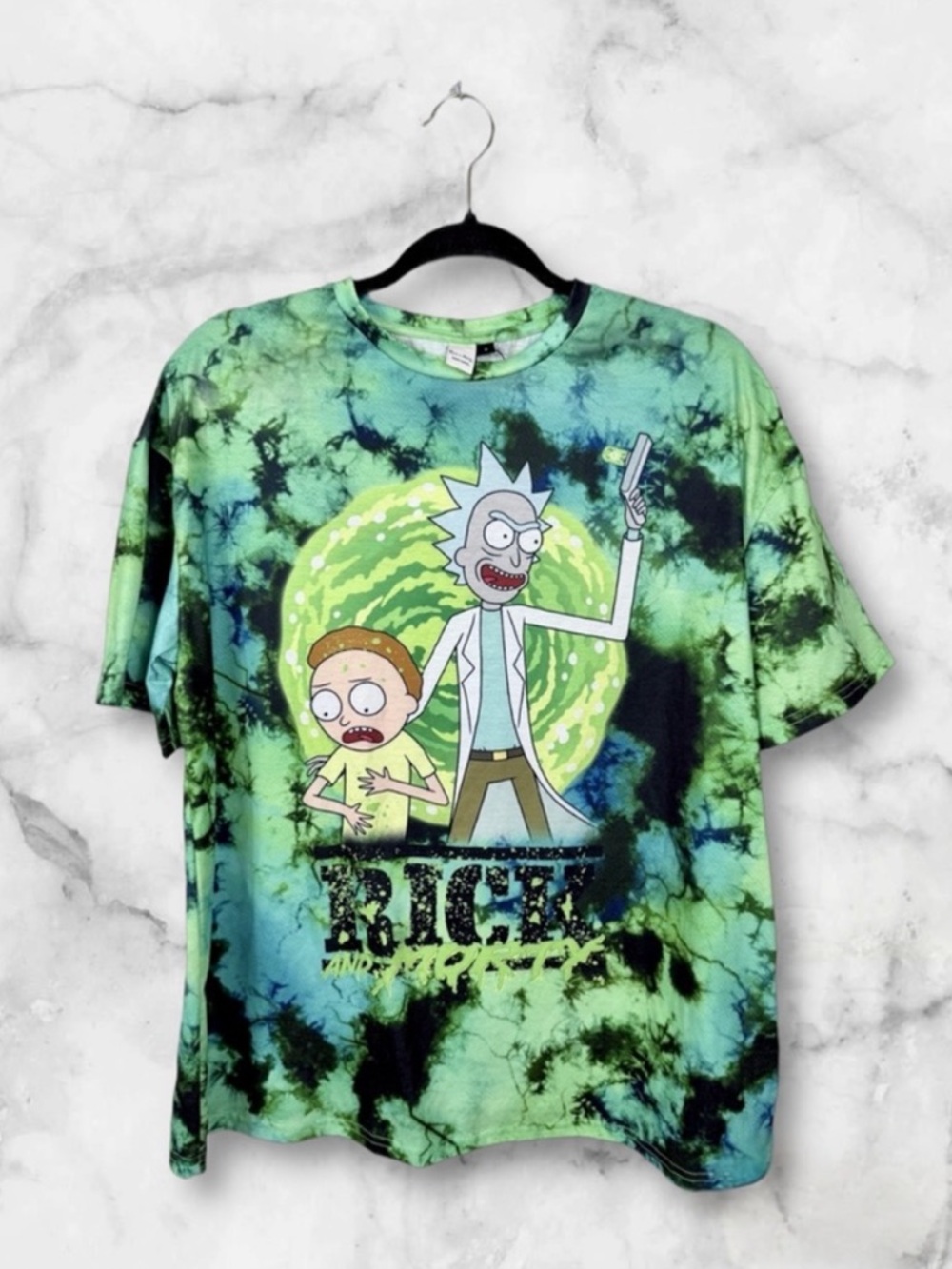 Rick & Morty green tie dye stretch short sleeve tshirt size small